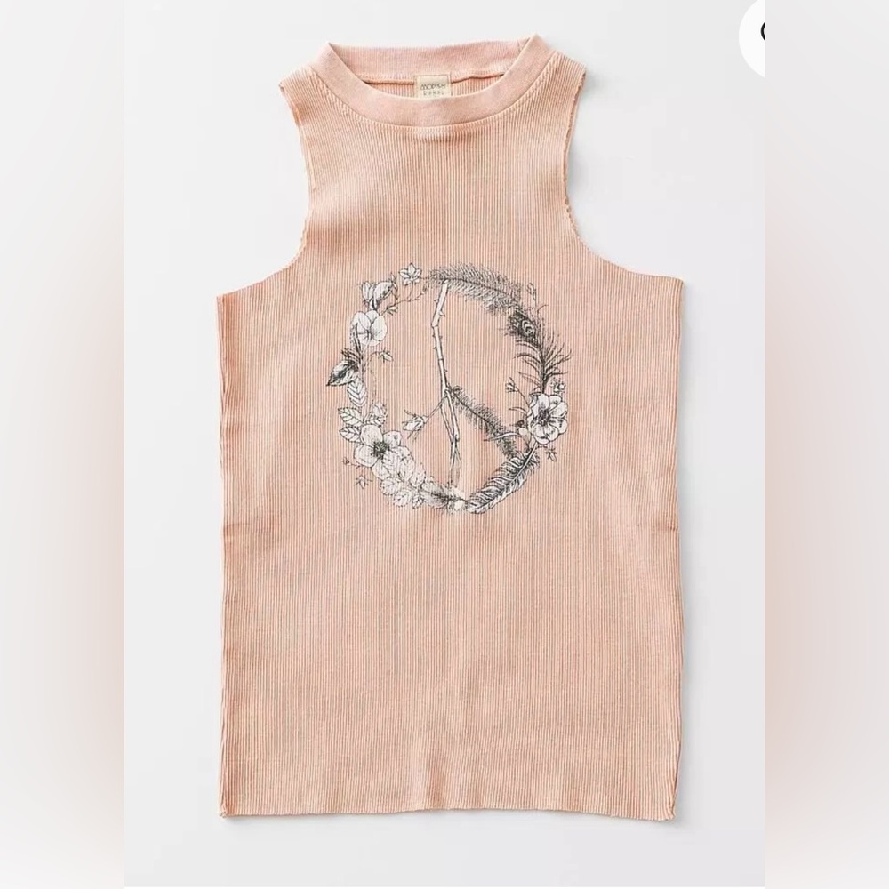 Floral Peace Graphic Peach Tank Top
